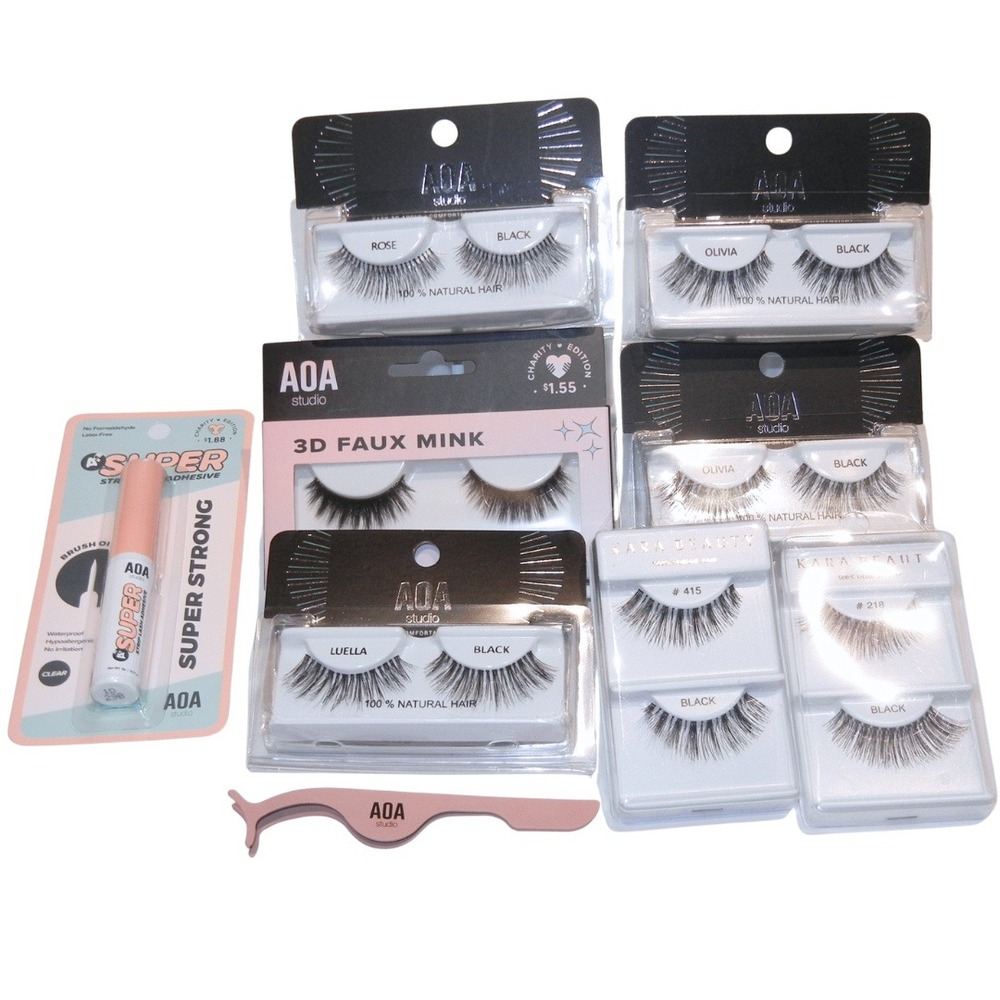 Bundle of 9 - AOA Studio, Kara Beauty False Eyelash Lot, Faux Mink Lashes, Glue